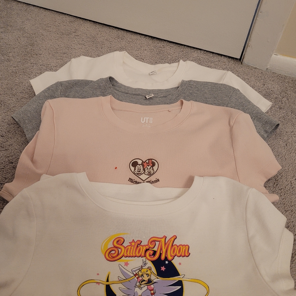 Uniqlo Sailor Moon Crop Tops - White and Light Pink